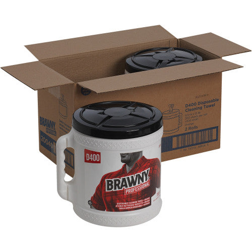Brawny® Professional D400 Disposable Cleaning Towels With Bucket 9.90" Width x 13" Length - 200 Sheets/Roll - Orange - 2 / Carton (20040)