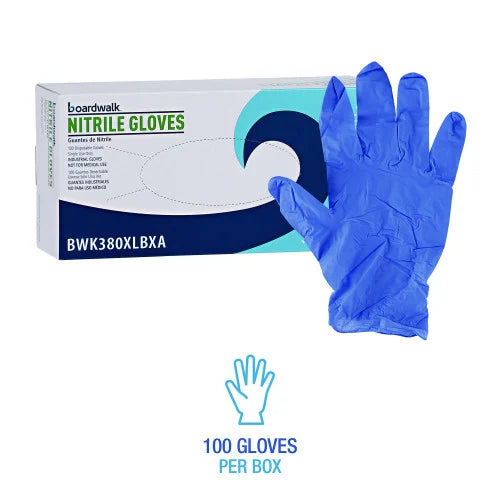 Boardwalk® Disposable Nitrile Gloves, X-Large, Blue, 4 mil, 100/Box (BWK380XLBXA)
