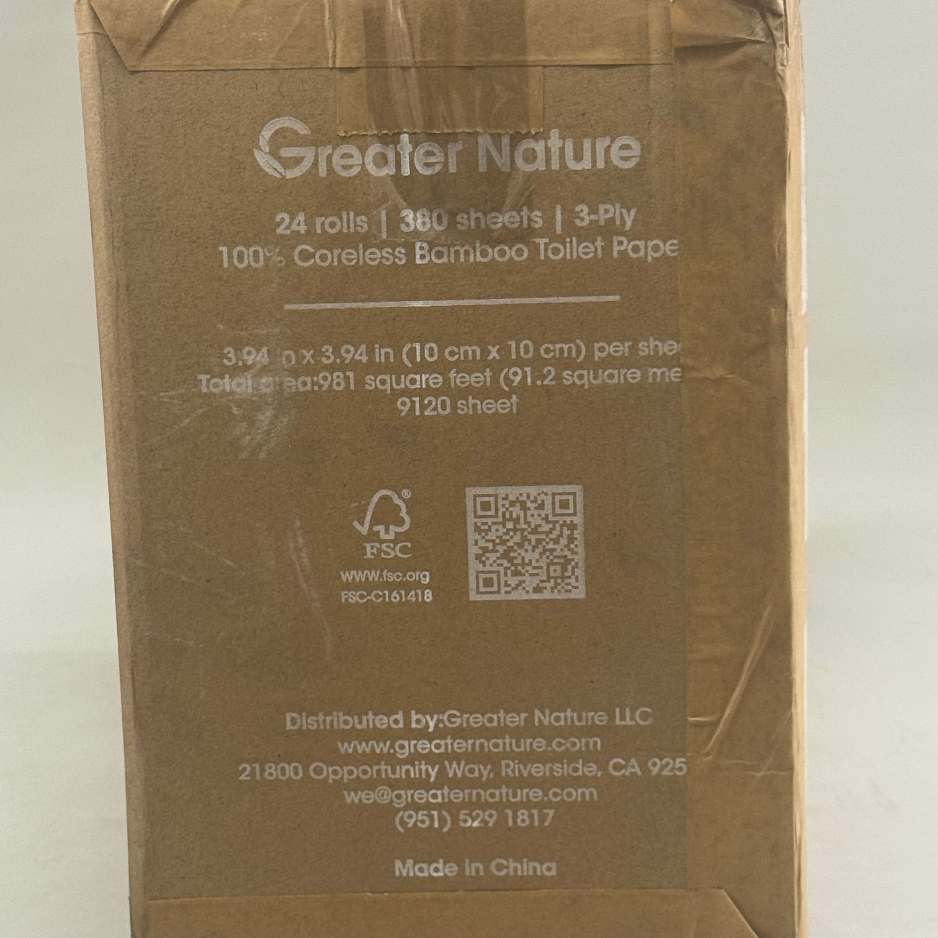 GREAT NATURE (24 Pack) 100% Bamboo Core-less Toilet Paper 3Ply, 380 Sheets Per Roll Green/White
